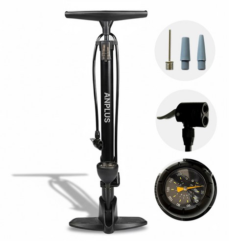 앙플러스 프리미엄 자전거 공기 바람 주입기 에어 펌프, 1개, 블랙