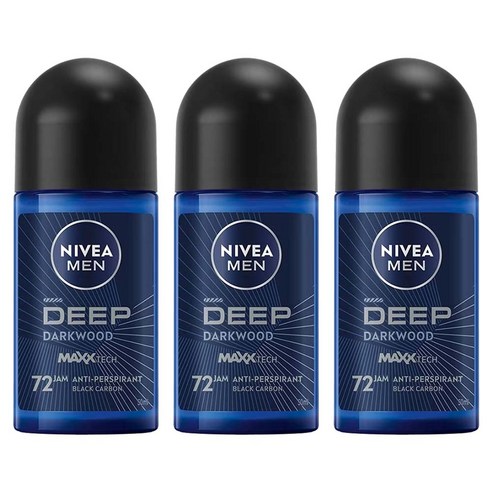 니베아 남성용 딥 세가 앤 커링 72 잼 롤 온 데오드란트, 3개, 50ml