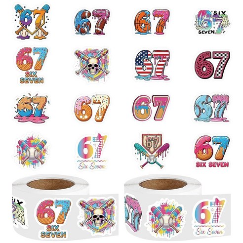1000 Pcs Number 67 Sticker Roll Dripping Ice Cream Donut Sports Six ...