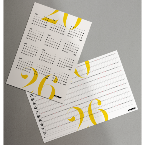 [무딘취향] 2026 포스터 캘린더 포스터1+메모형1, A set 화이트옐로우(화이트옐로우1+메모형1)