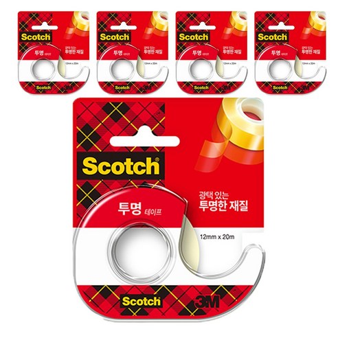 스카치 다용도 테이프 522D 디스펜서 12mm x 20m, 투명, 5개