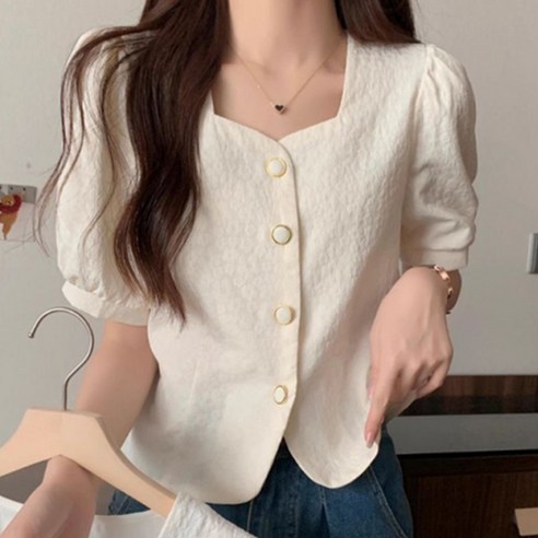 유니온 여름 퍼프소매 심플 반팔 블라우스
