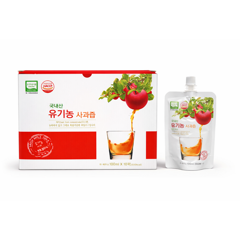 뚜껑으로 돌려따먹는 국내산 유기농사과즙, 10팩, 100ml