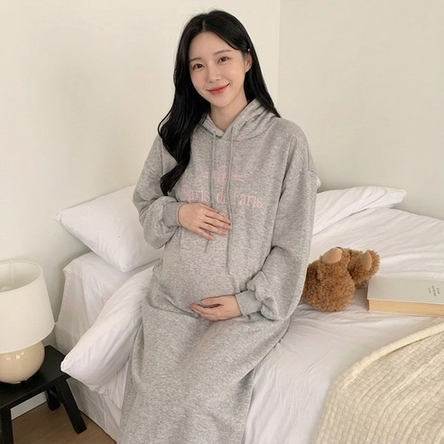 릴리아르 국내산 기모 후드 임산부원피스