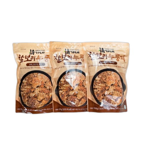 정가네 구수한 찰보리 누룽지 식사대용 아침밥 수제 간식, 500g, 3개 - 누룽지