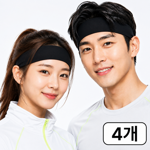 데이더봄 땀흡수 러닝 스포츠 헤어밴드, 4개, 블랙
