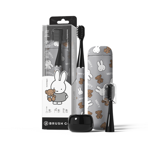 Miffy 미피 MIPOW BRUSH GO i4 울트라 슬림 음파 | 여행용 | 브러시 헤드 2개 포함 | 슬림하고 가벼운 전동칫솔, 1개, GREY, CI-900S-MIF-EB