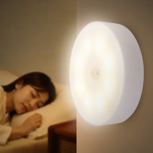 유피해피 무선 LED 원형 현관 동작감지 센서등, 1개, 화이트+내추럴 화이트+웜화이트