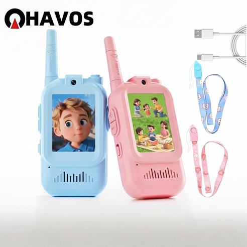 Havos 일상과 야외 겸용! 생활 무전기 1+1 세트 가족 단위 사용 최적, 1세트, 핑크 블루