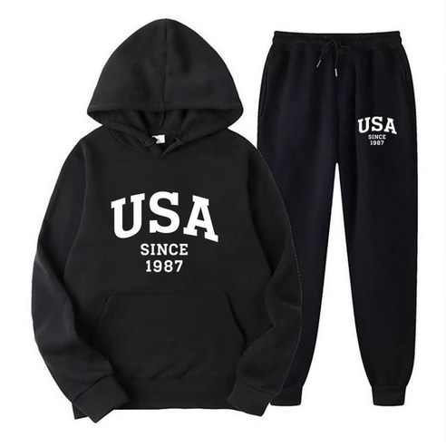 Connect LINK 남성용 USA 1987 후드티 트레이닝복 상하세트
