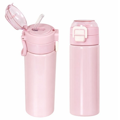 캐시리 비비 실리콘 빨대 스텐 텀블러 초등학생텀블러 보온병, 1개, 500ml, 피치핑크