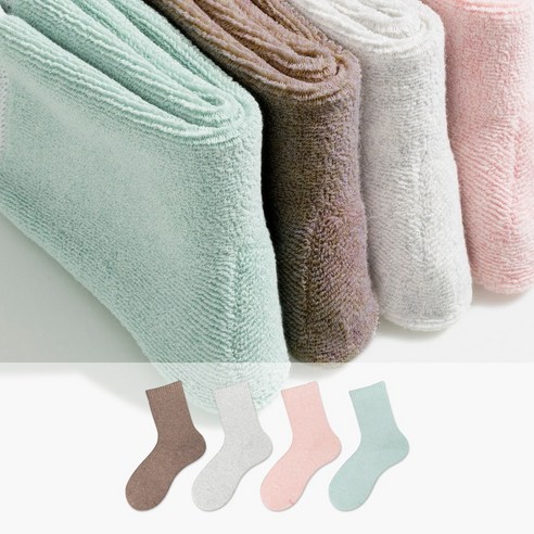 [필로이] 여자 순면 통파일 꿀잠 수면 양말 4켤레 세트