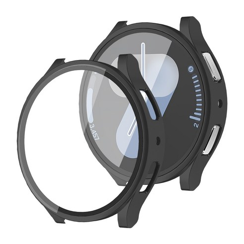 갤럭시워치7 호환 풀커버 케이스 PC 강화유리 40mm 44mm, 블랙, 1개