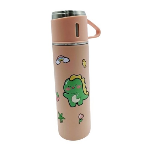다일리아 보온 보냉 스텐 텀블러 우주인 공룡 텀꾸 스티커 포함 텀블러 세트, 1개, 500ml, 핑크