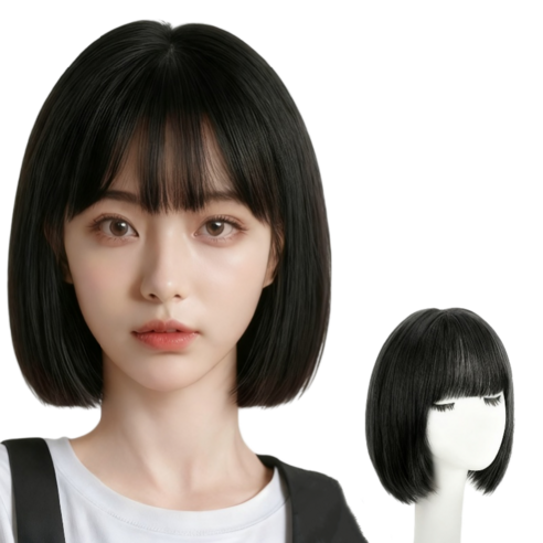 상덕 단발머리 패션 통가발 내추럴 숏컷 쇄골발, 네이처블랙, 1개
