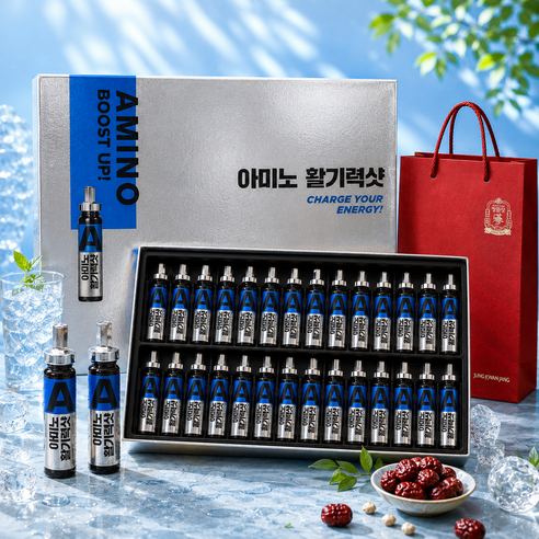 정관장 홍삼정 비타민 활기력 아미노산 에너지 드링크 30세트(홍삼농축액+필수아미노산) 여름 명절 건강 선물세트 + 쇼핑백, 1세트, 600ml