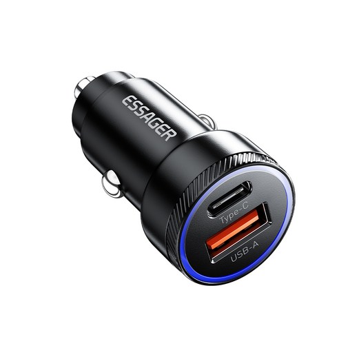 Essager 54W A+C 2포트 차량용 시거잭 고속 충전기, 블랙 54W, ECCPQ-KX01-P
