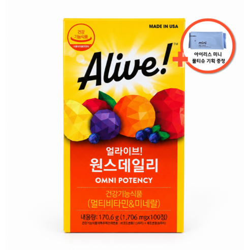 얼라이브 원스데일리 멀티비타민 + 아이리스 미니물티슈 기획증정