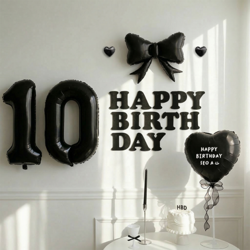 파티몬 생일 풍선 가랜드 리본 파티 용품 숫자 이니셜 세트 소품, 숫자 10 풍선 리본 생일 풀팩