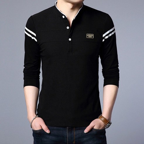 남성용 티셔츠 순면 컴포트 캐주얼 버튼 긴팔 티셔츠 Men's T-shirt 뉴타임즈 D901M210