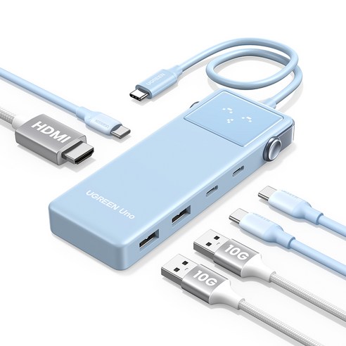 UGREEN 유그린 Uno 6포트 USB 3.2 C타입 멀티 허브 삼성덱스 맥북 호환| 10Gbps | HDMI2.0 4K60Hz | PD100W | 스마트 상태 이모티콘 표시, 1개, Blue
