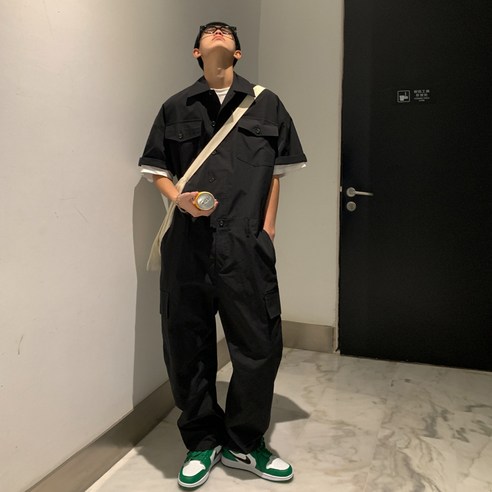 썸머 남성 포켓 카고 점프수트 벨트 set