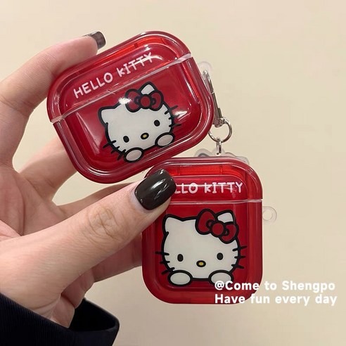 티류으스 붉은 키티 에어팟케이스 호환 AirPods 4 세대 에어팟케이스 키링 세트