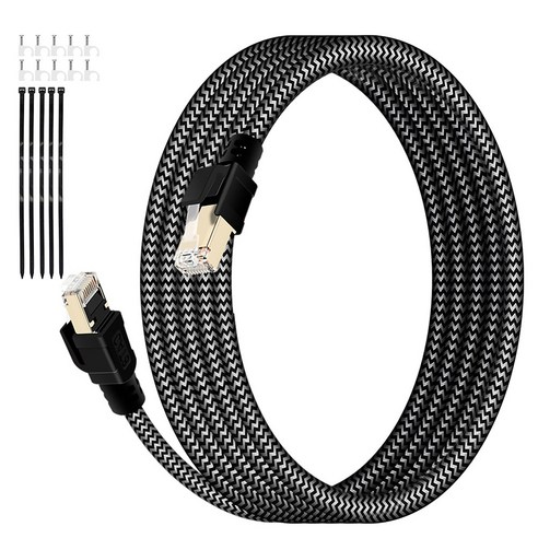 HUO JI CAT8 40Gbps 초고속 게이밍 랜케이블 인터넷 랜선, 검정색, 1개, 10m 검정색, 1개, 10m