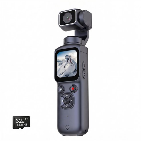 RUNDX 4K 와이파이 스마트 짐벌 카메라 페이스 트래킹 손떨림방지 액션캠+32G메모리카드, 블랙-32G