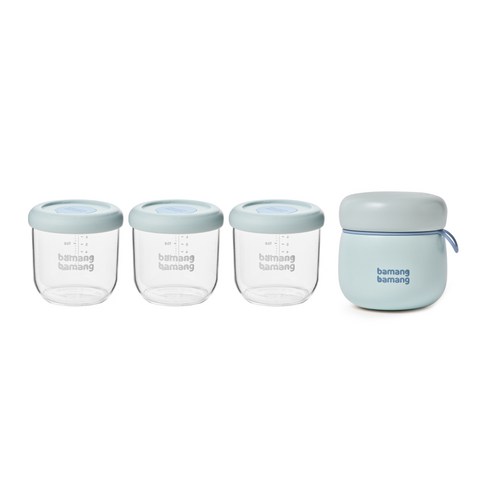 바망바망 이유식용기 전용 보온병 1개 + 이유식용기 3개 세트, 1세트, 블루, 240ml
