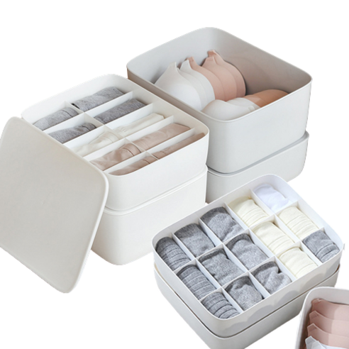 뚜껑있는 속옷 정리함 양말 보관함 서랍 정리 수납함 자취 필수템 자취생 필수품 5종 화이트 그레이 핑크 사이즈 5종