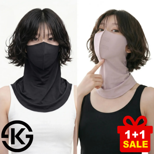 위터온 1+1 롱넥 자외선차단 스포츠 마스크 라이프 스타일 골프 등산 냉감, 1개, 블랙+라벤더