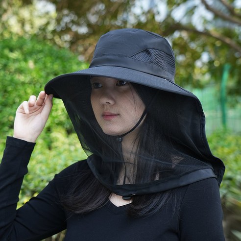 버그쉴드UV 방충망 모자 등산 모기 날파리 말벌 퇴치 등산 낚시 캠핑 벌초, 블랙