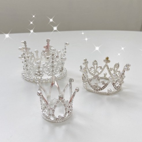 이브닝메종 티아라 왕관 케이크 장식, 2개, 실버