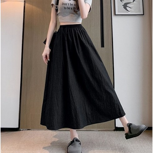 큐엔유 시원한 여성 여름 하이웨스트 야마모토 긴치마 롱스커트