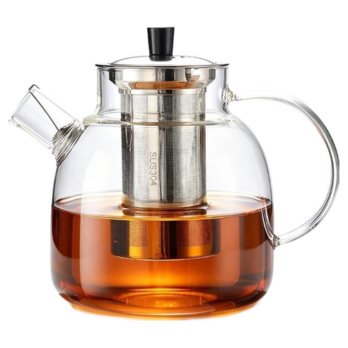 Qiaokao 고붕규산 유리 티포트, 1개, 1500ml, 투명