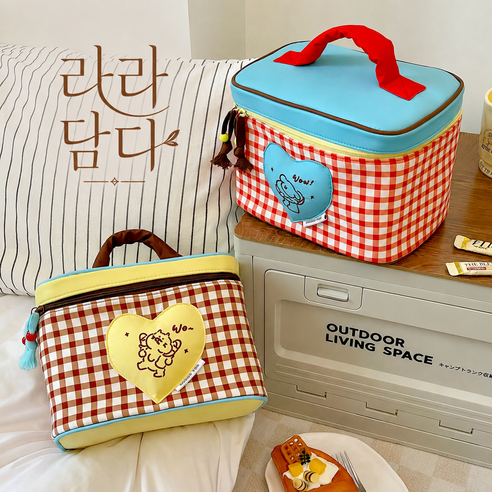 라라담다 피크닉 보온 보냉백 도시락가방, 1개, 옐로우브라운