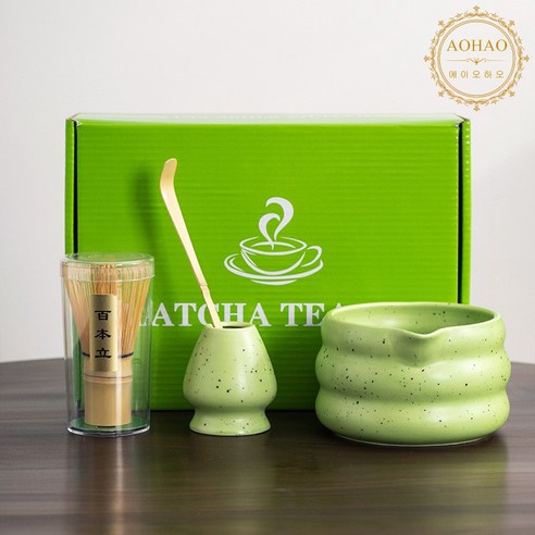 AOHAO 말차 도구 4/6/7PCS 세트 말차잔 차선 다선립 차시 필터 다건, 1세트, 그린4P