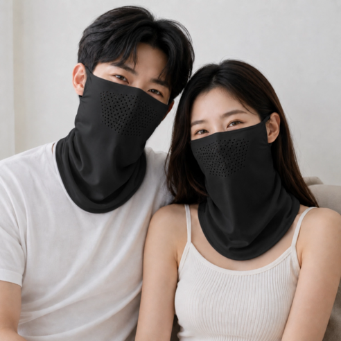 BMKLN 자외선차단 마스크 자외선차단 쿨 스포츠 골프 마스크 얼굴 햇빛가리개 1+1, 블랙, 1세트