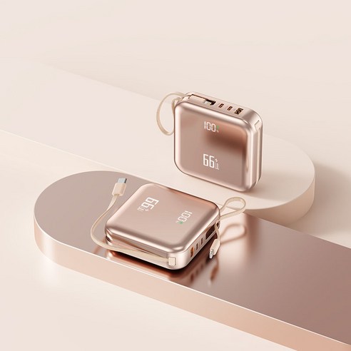 66w 고속충전 보조배터리 30000mAh 대용량 초고속 충전 초경량 디지털 디스플레이 내장 케이블, 샴페인