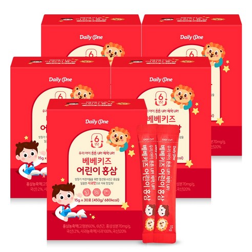 데일리원 베베키즈 어린이 홍삼 15g 30포, 450g, 5개