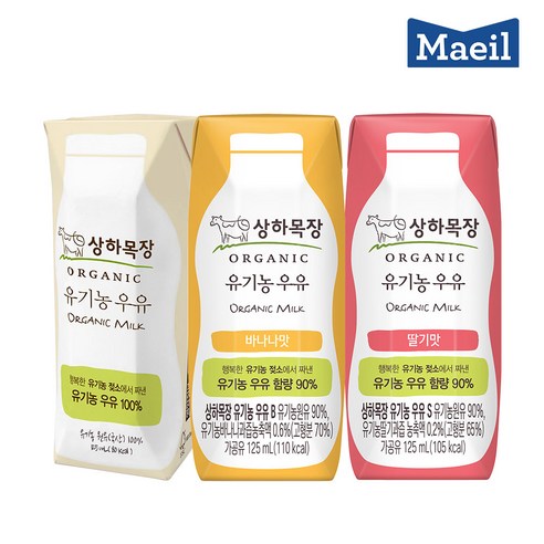 상하목장 우유 125ml 3종(흰우유16+딸기4+바나나4) 총24팩