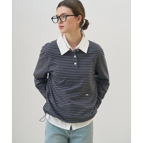 매장정품 드로우핏 우먼 DRAWFIT WOMEN 스트라이프 카라 스트링 티셔츠 [GREY] DFWMTS5102GY 182383 ...