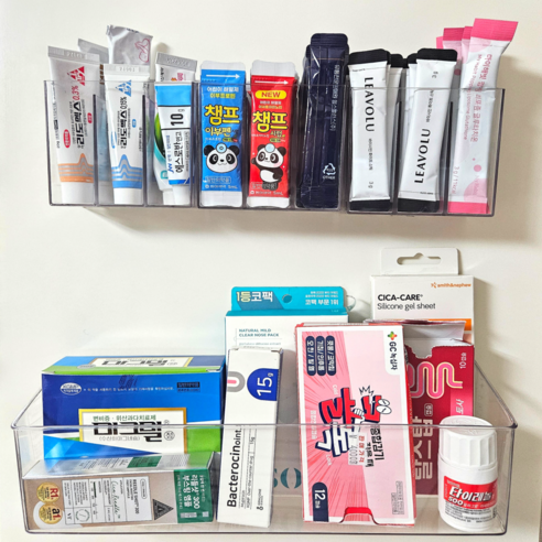 유니데이 접착 부착식 공중부양 칸막이 멀티 약 정리함, 1개, 투명대형+투명소형3 1개, 투명대형+투명소형3