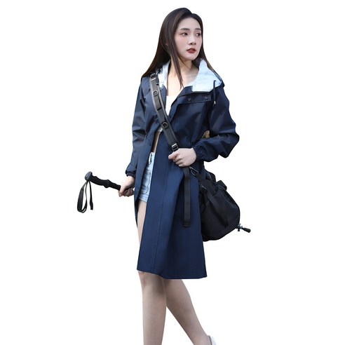 YANGTA 여성 골프 우비 롱 후드 자켓 방수 레인코트 경량 바람막이 휴대용 자외선 차단, 네이비, 1개
