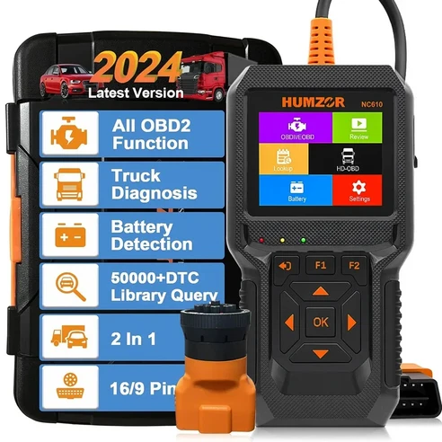 HUMZOR NC610 12V 24V 풀 OBD2 진단 스캐너 도구 중장비 디젤 가솔린 엔진 코드 리더 실시간 데이터 J1939 ...