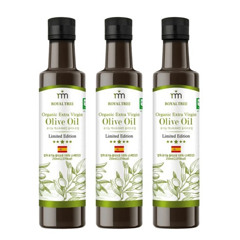 로얄트리 스페인 최상급 PICUAL품종 유기농 엑스트라버진 올리브오일 냉압착, 3개, 250ml