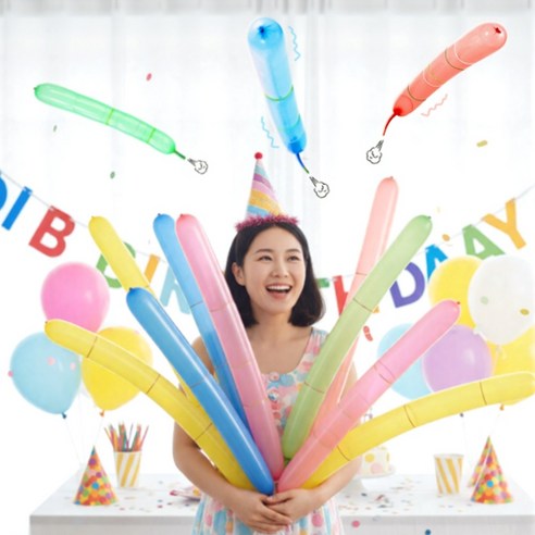마미앤 방귀 소리 풍선 날아가는 로켓풍선 이벤트 행사 파티 긴풍선, 100개, mix