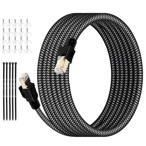 HUO JI CAT8 40Gbps 초고속 게이밍 랜케이블 인터넷 랜선, 검정색, 1개, 30m