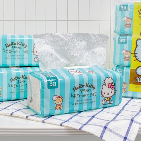 헬로키티 뽑아쓰는 천연펄프 키친타올 톡톡 100매 100개입, 6개 실사용 후기 | 효과 있을까? - 상품 이미지 4